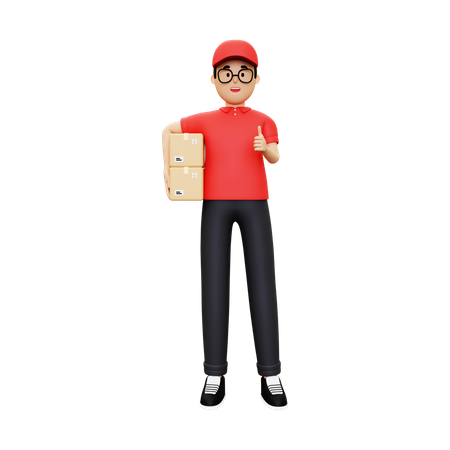 Delivery person with courier showing thumbs up  3D Icon