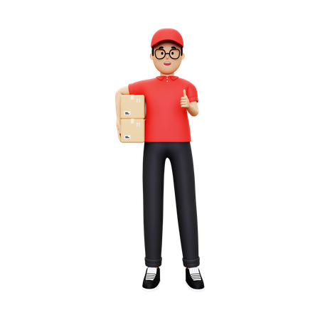 Delivery person with courier showing thumbs up 3D Illustration