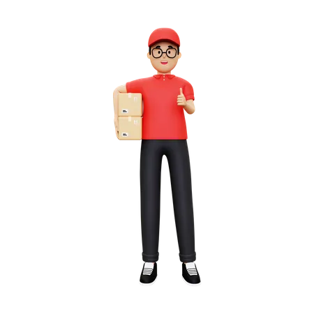 Delivery person with courier showing thumbs up  3D Illustration