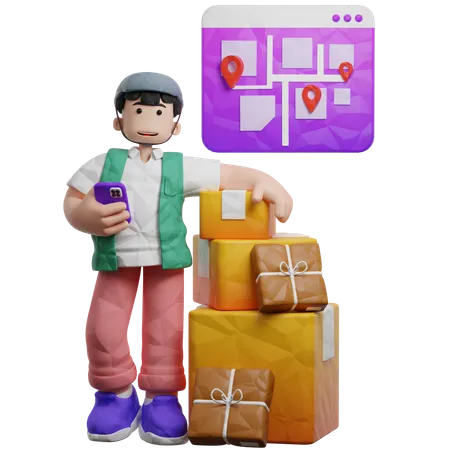 Delivery Picking Up Delivery Different Location  3D Illustration