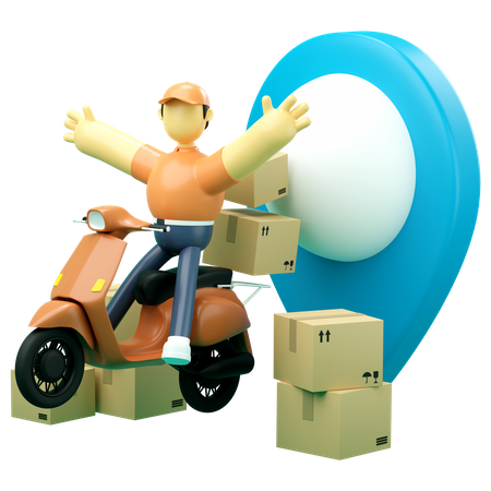Delivery service by courier with scooter 3D Illustration