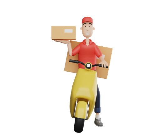 Delivery service man doing delivery on bike 3D Illustration