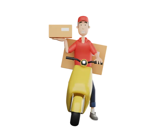 Delivery service man doing delivery on bike  3D Illustration