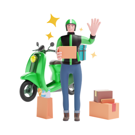 Delivery service man with package boxes and scooter  3D Illustration