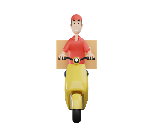 Delivery service man with package boxes and scooter 3D Illustration