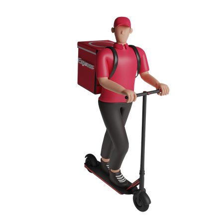 Delivery service on kick scooter  3D Illustration