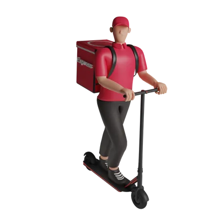 Delivery service on kick scooter  3D Illustration