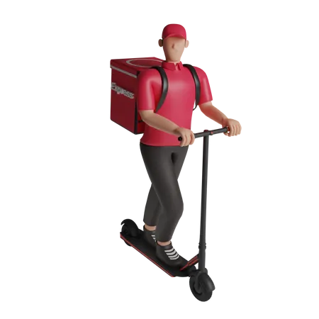 Delivery service on kick scooter 3D Illustration