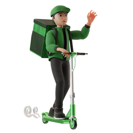 Delivery service on paddle scooter  3D Illustration