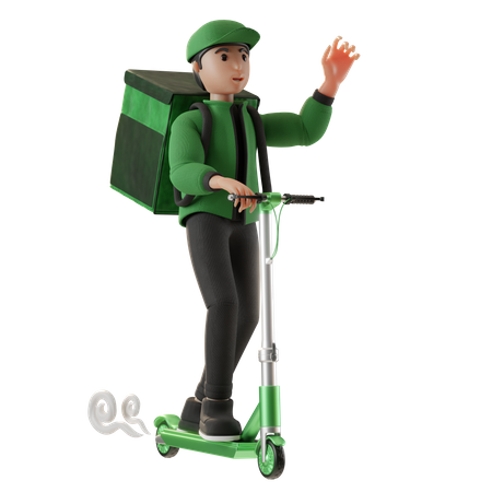 Delivery service on paddle scooter 3D Illustration