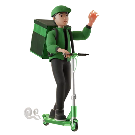 Delivery service on paddle scooter  3D Illustration