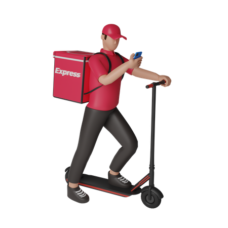 Delivery service with paddle scooter  3D Illustration