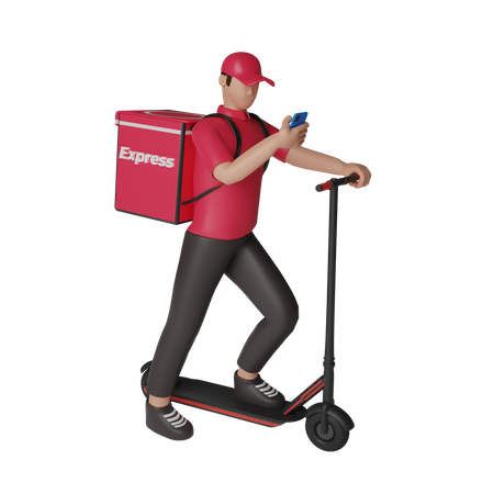Delivery service with paddle scooter 3D Illustration
