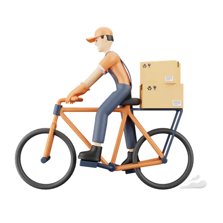 Delivery through bicycle 3D Illustration