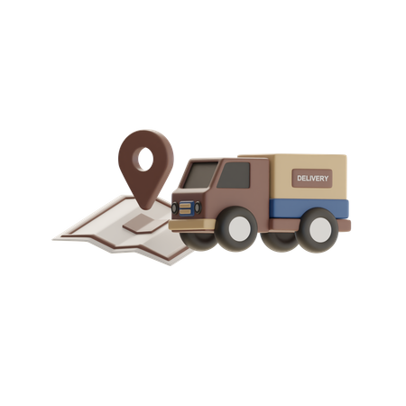 Delivery Truck With Location Map  3D Icon