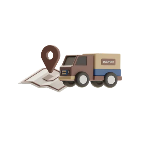 Delivery Truck With Location Map  3D Icon