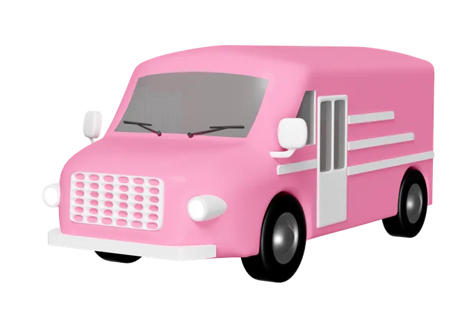 3 D Pink Truck Delivery Van Icon Isolated Service Transportation Shipping Concept 3 D Render Illustration 3D Illustration