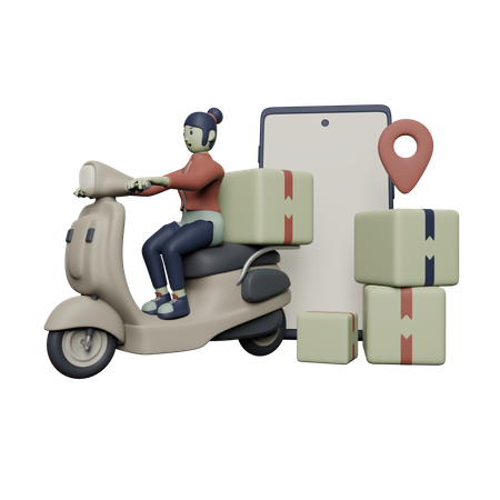 Delivery woman going to deliver parcel  3D Illustration