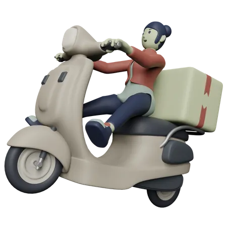 3 D Character Delivery Girl On Scooter Bike Illustration 3D Illustration