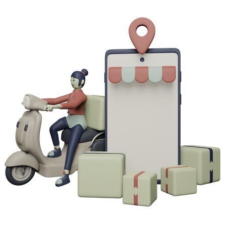 Delivery woman on Scooter  3D Illustration