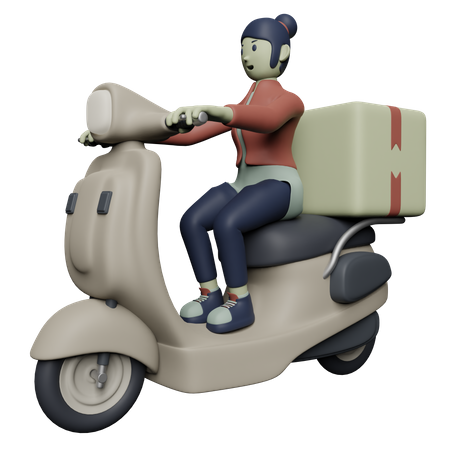 Delivery woman on Scooter  3D Illustration