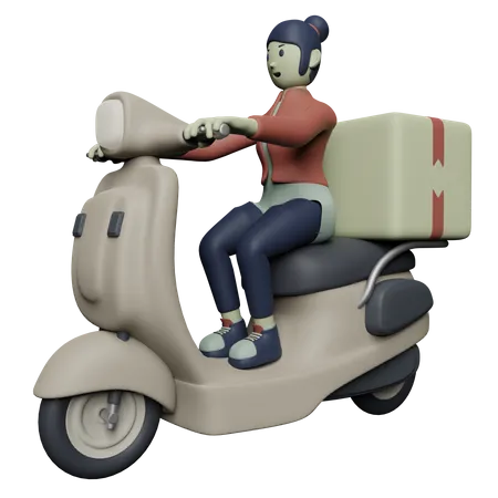 Delivery woman on Scooter  3D Illustration