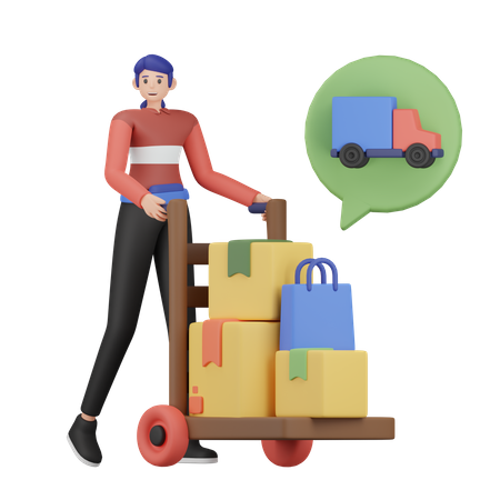 Delivery Woman Shifting Boxes to Truck  3D Illustration