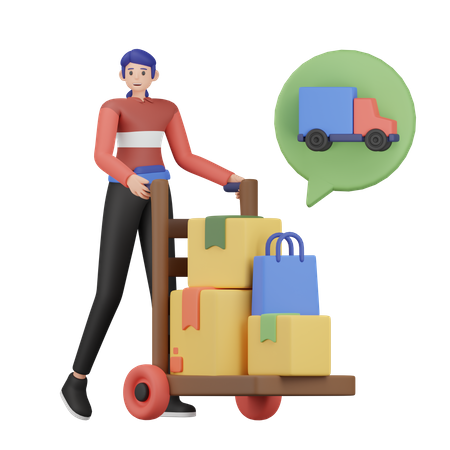 Delivery Woman Shifting Boxes to Truck 3D Illustration