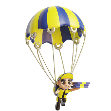 Deliveryboy holding package wearing parachute  3D Icon