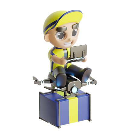 Deliveryboy Operating Drone  3D Icon