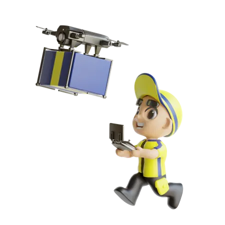 Deliveryboy Operating Drone  3D Illustration