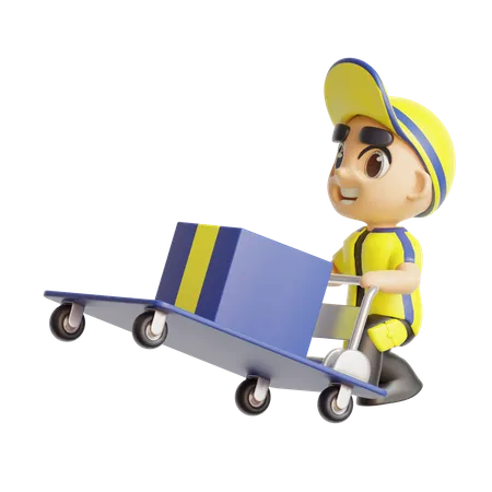 Deliveryboy pushing cart  3D Illustration