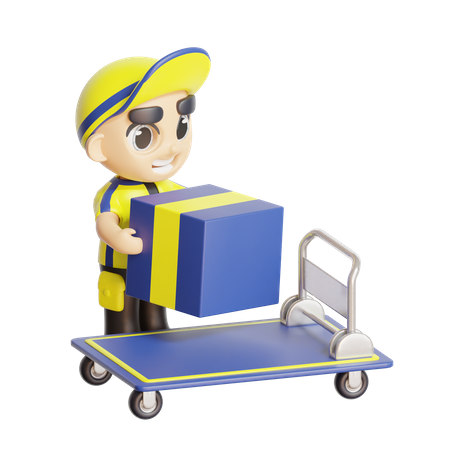 Deliveryboy pushing trolley  3D Illustration