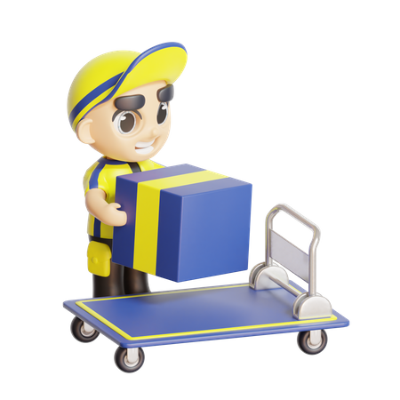 Deliveryboy pushing trolley  3D Illustration