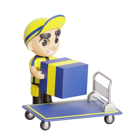 Deliveryboy pushing trolley  3D Illustration