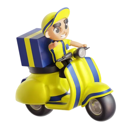 Deliveryboy Riding Scooter  3D Illustration
