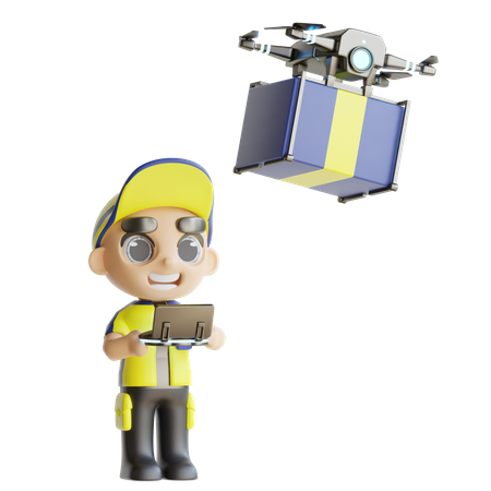 Deliveryboy Using Drone  3D Illustration