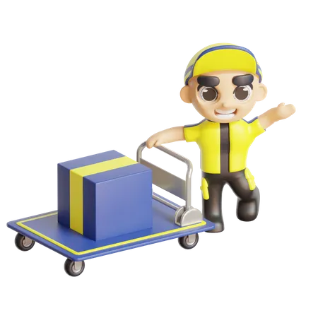 Deliveryboy with delivery cart  3D Illustration