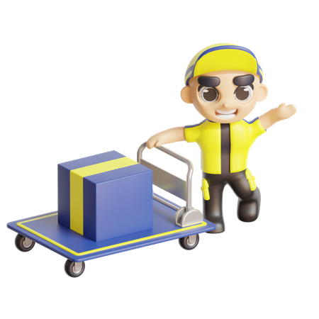 Deliveryboy with delivery cart  3D Illustration