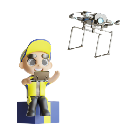 Deliveryboy With Drone  3D Icon