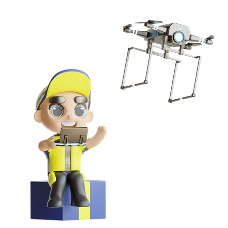 Deliveryboy With Drone  3D Illustration