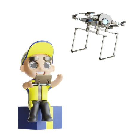 Deliveryboy With Drone  3D Illustration