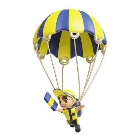 Deliveryboy with package wearing parachute  3D Illustration