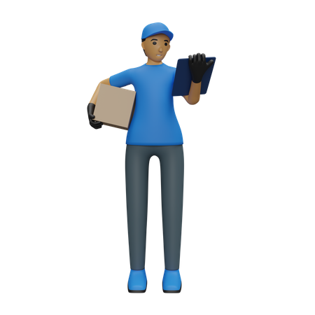 Deliveryman checking delivery list 3D Illustration
