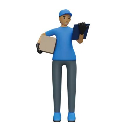 Deliveryman checking delivery list  3D Illustration