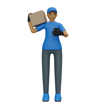 Deliveryman checking delivery location in phone  3D Illustration