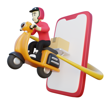 Deliveryman Deliver Online Order Through Smartphone  3D Illustration