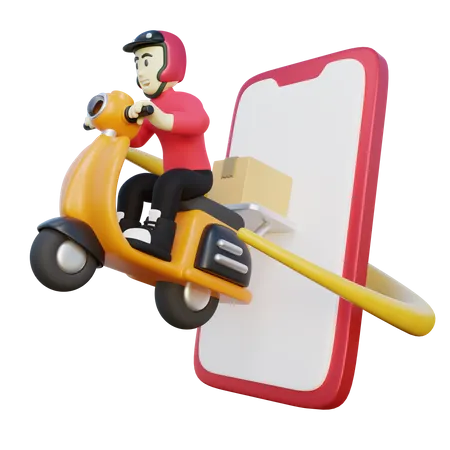 Deliveryman Deliver Online Order Through Smartphone  3D Illustration