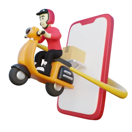 Male Delivery Courier Deliver Online Order Through Smartphone 3 D Illustration 3D Illustration