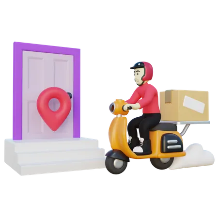 Deliveryman Deliver Package to Customer House  3D Illustration